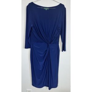 Lauren Ralph Lauren Royal Blue Long Sleeve Twist Front Sheath Dress Women's 14